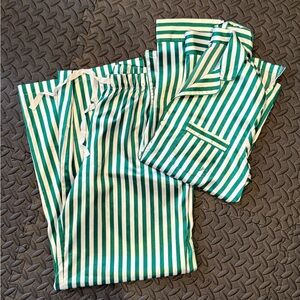 Victoria's Secret Green and White Striped Satin Pajamas